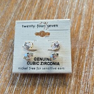 Gold and Silver Cubic Zirconia Earrings